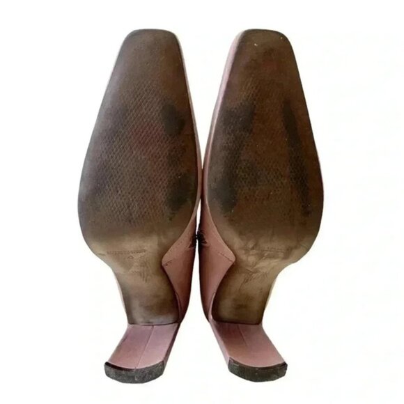 L’Intervalle High Heel Ankle Boots Pink Leather Square Toe Side Zippers 40 9-9.5 - Picture 13 of 16